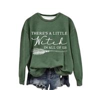 Felpa da donna There's A Little Witch In All of Us. Donna Monogramma Stampa Halloween Strega Girocollo Senza Cappuccio Donne Maglioni e Pullover, Verde, M