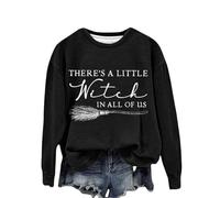 Felpa da donna There's A Little Witch In All of Us. Donna Monogramma Stampa Halloween Strega Girocollo Senza Cappuccio Donne Maglioni e Pullover, Nero , S
