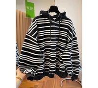 Felpa da donna, uno stile elegante, a righe, con effetto color-blocking, stampa integrale, con cappuccio, maniche lunghe e morbide, stile casual e rilassato, giacca casual da casa, nuovo top per l'aut