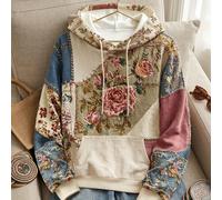 Felpa da donna vintage pastorale con stampa floreale di rose e patchwork, top artistico e giovanile, outfit ideale per shopping e tour dei negozi con le migliori amiche L,M,S,XSBlocchi di colore,Flore