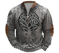 Felpa da lavoro da uomo, giacca in pile con motivo dell'albero della vita celtico - Pullover vichingo in stile 3D a maglia | Maglietta a maniche lunghe con cerniera da uomo, costume vichingo da uomo