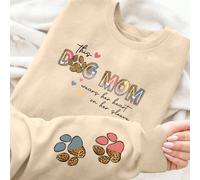 Felpa da "Mamma di cane" con nome personalizzato del cane, "Il mio cuore è sulla manica", girocollo, maniche lunghe, casual, pullover per autunno e inverno, maglie a maniche lunghe per laurea, ritorno