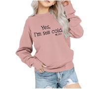 Felpa da ragazza Yes,I'm Still Cold Me 24:7, con stampa da lettera, maglione caldo senza cappuccio, Y2K, con scollo rotondo, Autumn Winter a maniche lunghe, top sportivo, Rosso anguria., 150