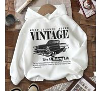 Felpa da ragazzo casual e comoda, con grafica vintage "Vivi una vita moderna" e auto cool stampata, adatta per autunno/inverno 6Y,7Y,4Y,5YAuto,Lettere,sloganTessuto