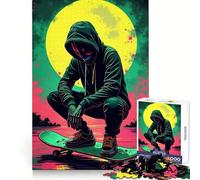Felpa da skater con teschio e puzzle da 1000 pezzi per adolescenti, giocattolo per lo sviluppo della mente, design accogliente e rilassante, regalo pensato 38x26cm