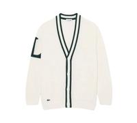 Felpa da tennis da uomo Lacoste Badge Accent Wool Blend Golf Cardigan - white/green - Bianco (M)