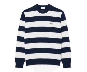 Felpa da tennis da uomo Lacoste Striped Cotton Crew Neck Sailor - navy blue/white - Blu (XL)