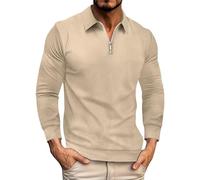 Felpa da uomo a 1/4 zip, a maniche lunghe, a maniche lunghe, casual, classica, 2025, a collo alto, a maniche lunghe, per il tempo libero, da uomo, cachi, L