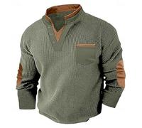 Felpa da uomo a maniche lunghe a nido d'ape da uomo smart casual con scollo a V felpa in maglia con colletto alla coreana felpe tinta unita felpe da allenamento pullover da esterno maglione vintage