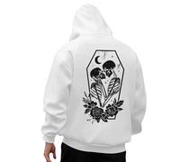 Felpa da uomo a maniche lunghe con cappuccio da uomo con stampa scheletro di Halloween, casual, vestibilità larga, maglione per autunno e inverno, comoda felpa streetwear con tasca da uomo, bianco, XL