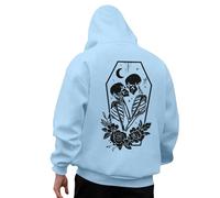 Felpa da uomo a maniche lunghe con cappuccio da uomo con stampa scheletro di Halloween, casual, vestibilità larga, maglione per autunno e inverno, comoda felpa streetwear con tasca da uomo, Celeste
