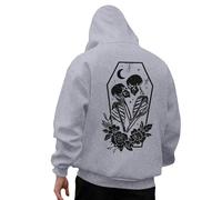 Felpa da uomo a maniche lunghe con cappuccio da uomo con stampa scheletro di Halloween, casual, vestibilità larga, maglione per autunno e inverno, comoda felpa streetwear con tasca da uomo, grigio
