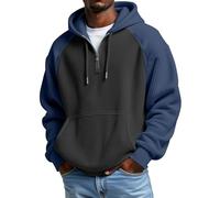 Felpa da uomo a maniche lunghe con cappuccio e cerniera a un quarto, Grigio scuro, 5XL