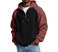 Felpa da uomo a maniche lunghe con cappuccio e cerniera a un quarto, Rosso mattone, 3XL