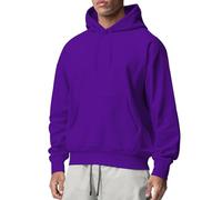 Felpa da uomo a maniche lunghe, con cappuccio largo, tinta unita, casual, confortevole, regolare Pullover di tutti i giorni, alla moda, versatile, classico basic, viola., XXL