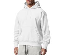 Felpa da uomo a maniche lunghe, con cappuccio largo, tinta unita, casual, confortevole, regolare Pullover di tutti i giorni, alla moda, versatile, classico basic, bianco, M