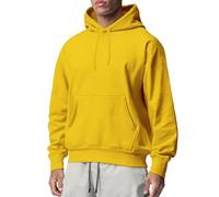 Felpa da uomo a maniche lunghe, con cappuccio largo, tinta unita, casual, confortevole, regolare Pullover di tutti i giorni, alla moda, versatile, classico basic, giallo, XXXL