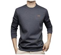 Felpa da uomo a maniche lunghe, senza scollo rotondo, design a nido d'ape, per il tempo libero, con tasca sul petto, grigio., L