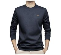 Felpa da uomo a maniche lunghe, senza scollo rotondo, design a nido d'ape, per il tempo libero, con tasca sul petto, Blu scuro, L