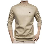 Felpa da uomo a maniche lunghe, senza scollo rotondo, design a nido d'ape, per il tempo libero, con tasca sul petto, cachi, XL