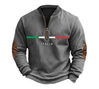 Felpa da uomo a mezza zip, senza cappuccio, a maniche lunghe, con chiusura a strappo, con bandiera stampata, leggera, per attività all'aria aperta, per il tempo libero, grigio., 3XL