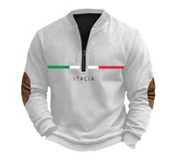 Felpa da uomo a mezza zip, senza cappuccio, a maniche lunghe, con chiusura a strappo, con bandiera stampata, leggera, per attività all'aria aperta, per il tempo libero, bianco, XXL