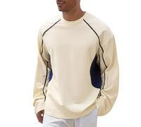 Felpa da uomo a tinta unita, leggera, per autunno e inverno, casual, comoda, a maniche lunghe, girocollo, senza cappuccio, per allenamento al chiuso e all'aperto, Beige, M