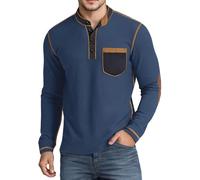 Felpa da uomo basic, con bottoni, con scollo a V, per l'autunno, per il tempo libero, a maniche lunghe, senza cappuccio, per l'inverno, a maniche lunghe, stile vintage, O blu scuro, XXL