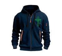 Felpa da uomo casual alla moda larga con cerniera stampata a maniche lunghe con cappuccio grande e alta cerniera, Marina Militare, 3XL