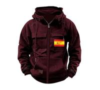 Felpa da uomo con bandiera spagnola, casual, tinta unita, con cappuccio, a maniche lunghe, con coulisse, vestibilità ampia, felpa pesante, multitasche, con cappuccio, antivento, abbigliamento da