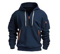 Felpa da uomo con cappuccio a 1/4, con zip, tinta unita, con cappuccio, casual, con cappuccio, sottile, per le mezze stagioni, comoda da corsa, per le attività all'aria aperta, Blu marino, S