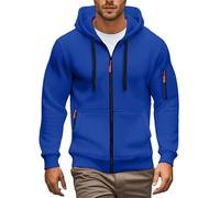 Felpa da uomo con cappuccio a mezza zip con tasche con cerniera, pullover invernale casual a maniche lunghe con cappuccio, in poliestere leggero, giacca streetwear (taglia S-XXXL), Blu, L