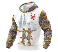Felpa da uomo con cappuccio Baggy, a maniche lunghe, oversize, con cappuccio e tasca a marsupio, multicolore, alla moda, carnevale, costume da clown di Colonia, bianco, L