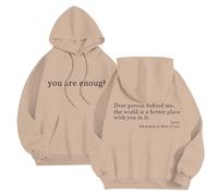 Felpa da uomo con cappuccio casual con lettere stampa a maniche lunghe felpa, cachi, XL