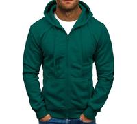 Felpa da uomo con cappuccio, con cerniera, a maniche lunghe, sportiva, casual, fitness, training basic tinta unita, Verde, L