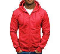 Felpa da uomo con cappuccio, con cerniera, a maniche lunghe, sportiva, casual, fitness, training, tinta unita, basic, semplice, Rosso, 3XL