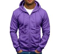 Felpa da uomo con cappuccio, con cerniera, a maniche lunghe, sportiva, casual, fitness, training, tinta unita, basic, semplice, Viola, 3XL