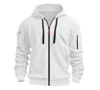 Felpa da uomo con cappuccio, con cerniera, con tasche, a maniche lunghe, con cappuccio, casual, da lavoro, da jogging, per attività all'aria aperta, R bianco., XXXL