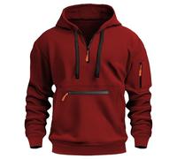 Felpa da uomo con cappuccio, da uomo, verde, chiusura lampo, a maniche lunghe, comoda felpa con cappuccio, con coulisse, per le mezze stagioni, abbigliamento sportivo, Colore: rosso, s