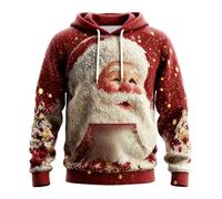 Felpa da uomo con cappuccio di Babbo Natale ritratto a maniche lunghe per | Il cappuccio e la tasca attaccati mantengono la forma casual; abbinalo a jeans per gite in vacanza e foto di famiglia.
