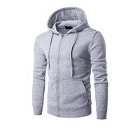 Felpa da uomo con cappuccio e cerniera, a maniche lunghe, con tasca frontale, tinta unita, vestibilità aderente, con coulisse, leggera, con cappuccio, GY2., M