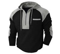 Felpa da uomo con cappuccio e mezza zip, colore a nido d'ape | Maglione a maniche lunghe con toppa sul gomito raglan tasca vestibilità ampia calda sport invernali felpa tuta top