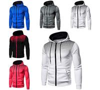 Felpa da uomo con cappuccio e zip intera, traspirante, leggera, comoda, da palestra, per jogging, allenamento, abbigliamento sportivo con tasche, maglione caldo per autunno inverno, bianco, L
