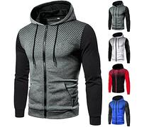 Felpa da uomo con cappuccio, giacca con cappuccio, da uomo, con cerniera, colore nero, da uomo, con blocco di colore, per autunno e inverno, per il tempo libero, con motivo a pois, grigio., xxl