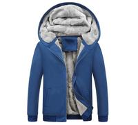 Felpa da uomo con cappuccio imbottita con cerniera da uomo con cappuccio giacca da uomo cardigan imbottita e ispessita tinta unita Puffy Jacket felpa abito per uomo, Blu, 3XL