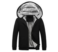 Felpa da uomo con cappuccio imbottita con cerniera da uomo con cappuccio giacca da uomo cardigan imbottita e ispessita tinta unita Puffy Jacket felpa abito per uomo, Nero , XXL