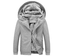 Felpa da uomo con cappuccio imbottita con cerniera da uomo con cappuccio giacca da uomo cardigan imbottita e ispessita tinta unita Puffy Jacket felpa abito per uomo, Grigio, 4XL