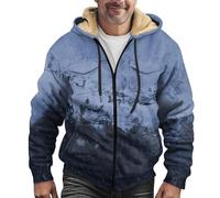 Felpa da uomo con cappuccio in pile con cerniera completa da uomo giacca con cappuccio e zip intera foderata con cappuccio con coulisse tasche sul petto ed elegante design con stampa sbiadita, 01-blu