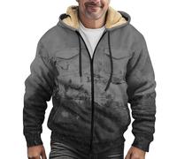 Felpa da uomo con cappuccio in pile con cerniera completa da uomo giacca con cappuccio e zip intera foderata con cappuccio con coulisse tasche sul petto ed elegante design con stampa sbiadita, 01