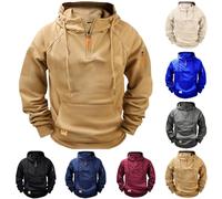Felpa da uomo con cappuccio militare da uomo con cerniera a 1/4, comoda vestibilità, per jogging, corsa, attività all'aperto, corsa, mezza zip, per viaggi, maglioni da combattimento durevoli, Rosso, L